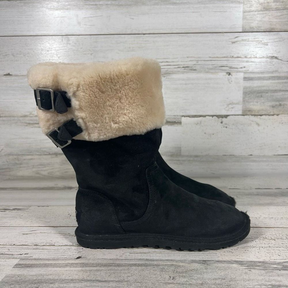 Ugg Australia Beckham Womens Suede Sheepskin/Shearling Boots Black Cream Size‎ 6
